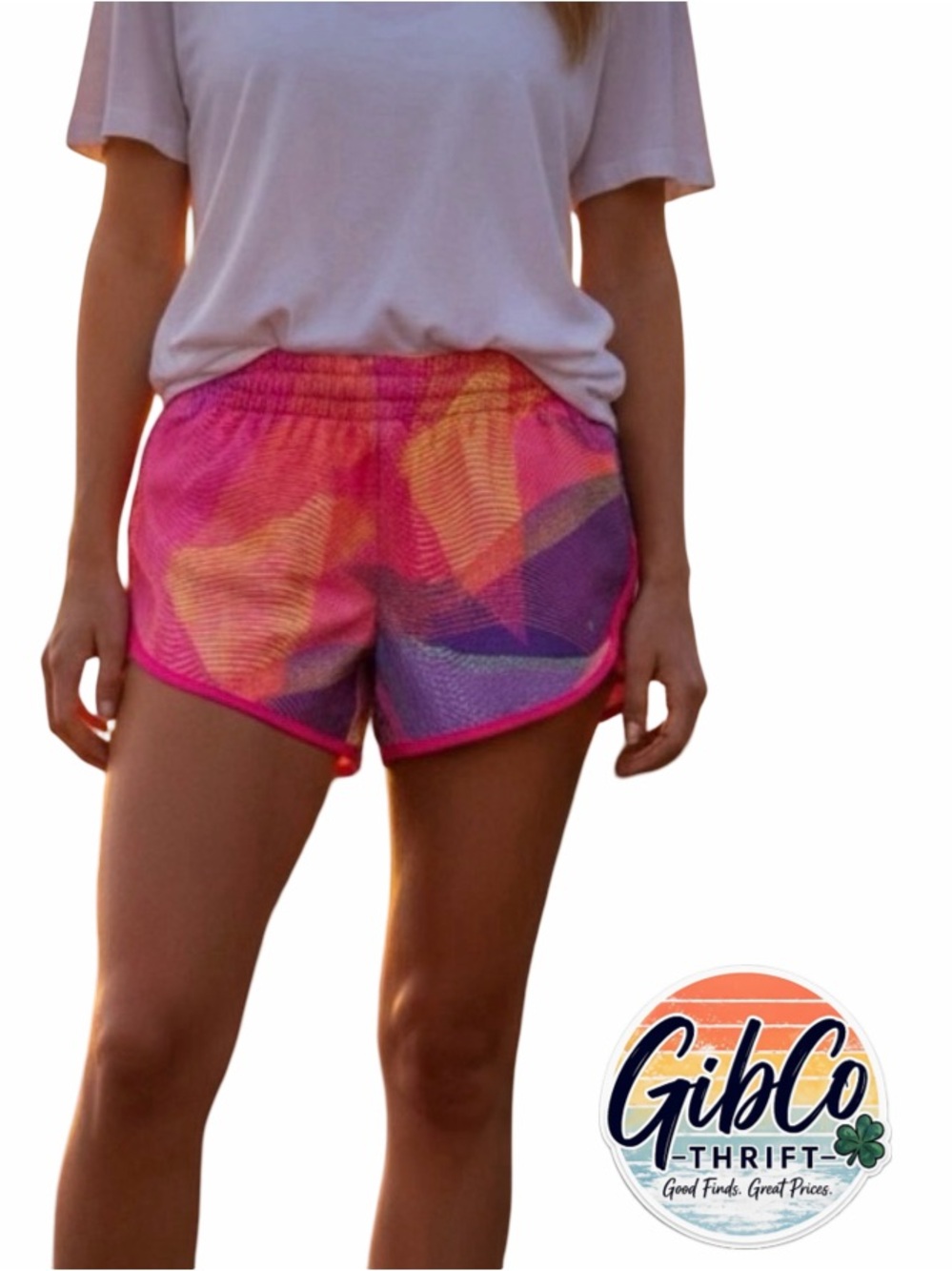 Danskin | Size Small | Unlined Athletic Shorts | Pink Purple Geometric